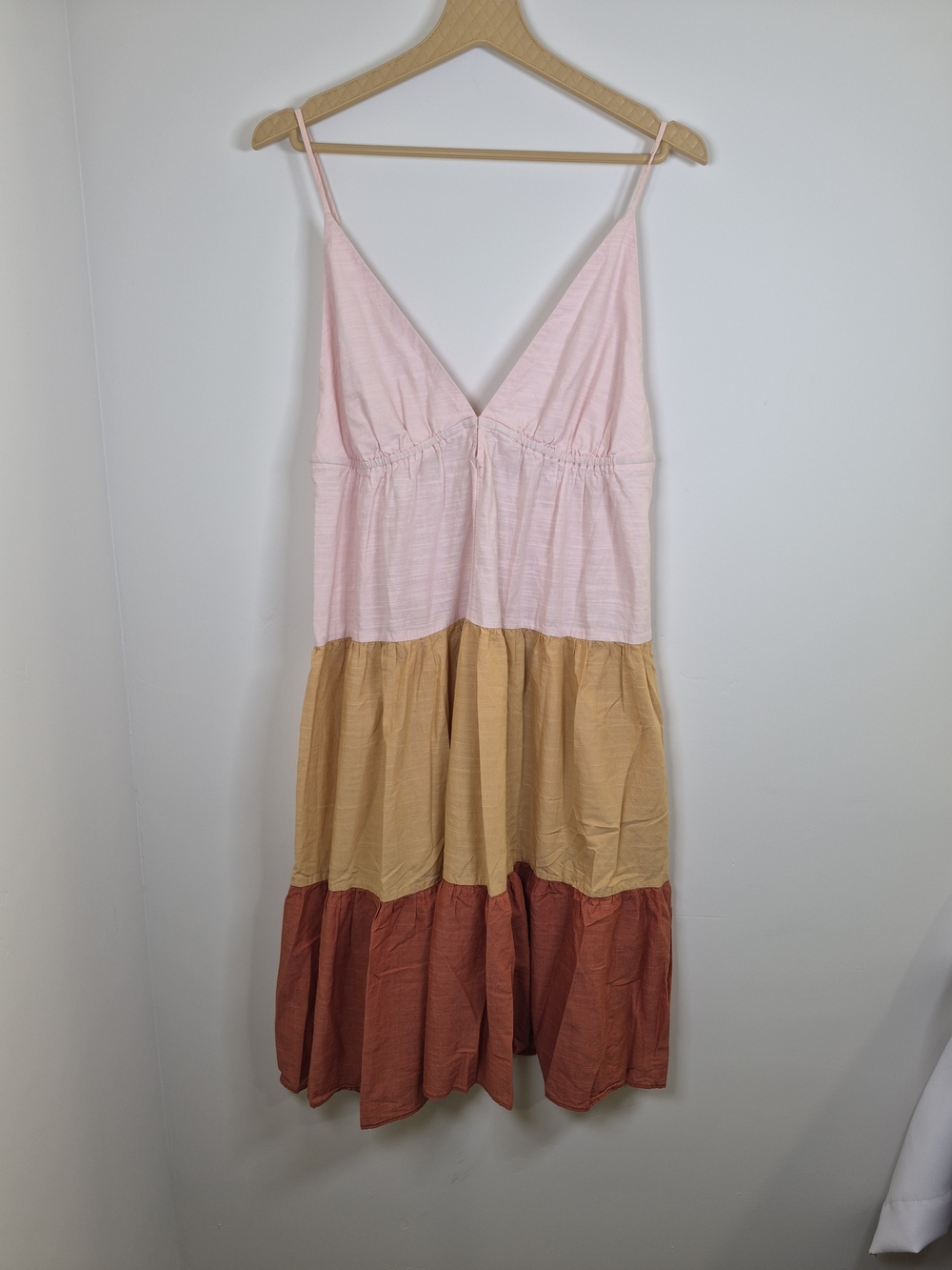 Anthropologie Colorblock Tiered Cami Midi Dress Pink Mustard Size Large L